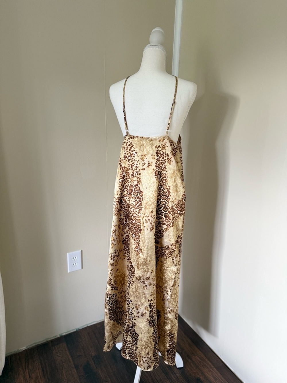 Vintage Leopard Print Maxi Slip Dress or Chemise with Black Lace Trim Size XL - Picture 3 of 9